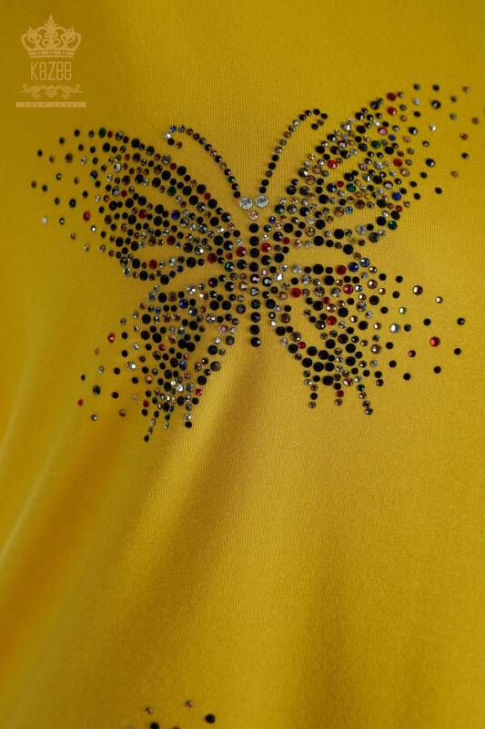 Bluză de damă cu ridicata cu model fluture galben - 79364 | KAZEE