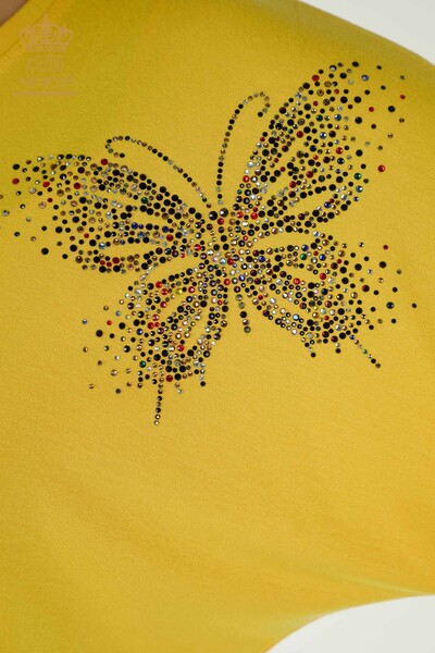 Bluză de damă cu ridicata cu model fluture galben - 79364 | KAZEE - Thumbnail