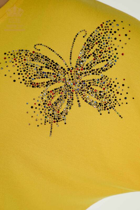 Bluză de damă cu ridicata cu model fluture galben - 79364 | KAZEE