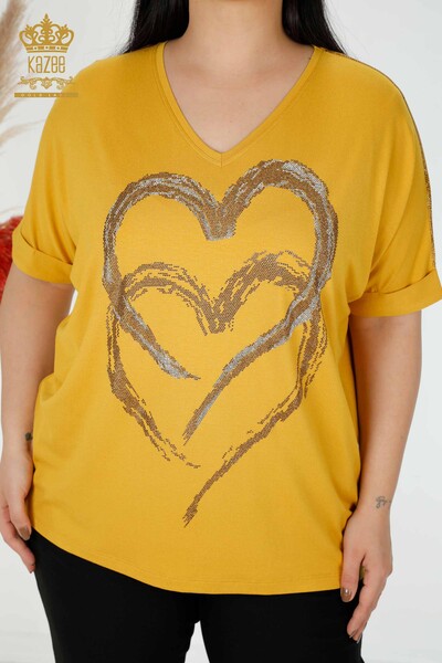 Bluză de damă cu ridicata cu model de inimă șofran - 77711 | KAZEE - Thumbnail