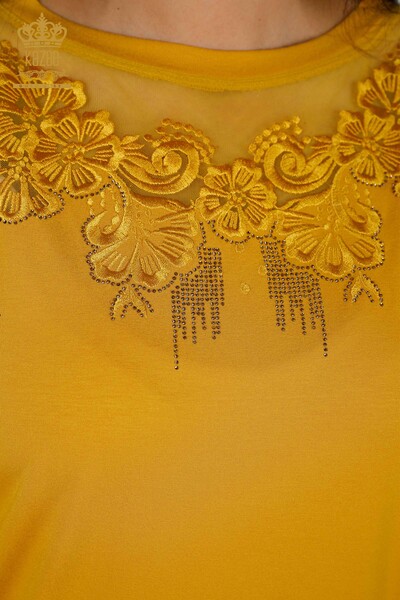 Bluză de damă cu ridicata cu modele florale șofran - 79081 | KAZEE - Thumbnail