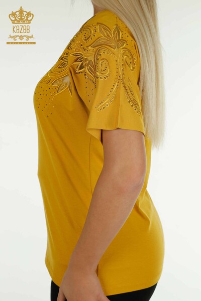 Bluză de damă cu ridicata cu modele florale șofran - 79093 | KAZEE - Thumbnail
