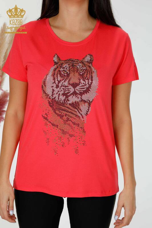 Bluză de damă cu ridicata cu model tigru Coral - 78928 | KAZEE