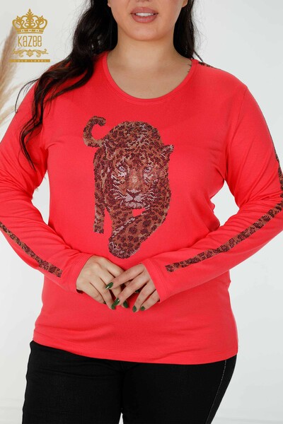 Bluză de damă cu ridicata cu model tigru Coral - 79050 | KAZEE - Thumbnail