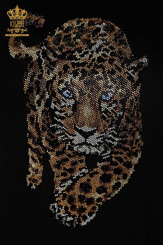 Bluză de damă cu ridicata cu model tigru negru - 79050 | KAZEE