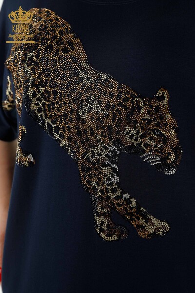 Bluză de damă cu ridicata Tiger Detaliat Bleumarin - 77683 | KAZEE - Thumbnail