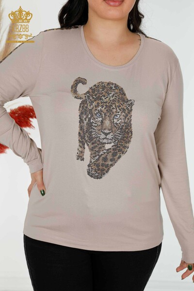 Bluză de damă cu ridicata, model tigru, nurcă - 79050 | KAZEE - Thumbnail