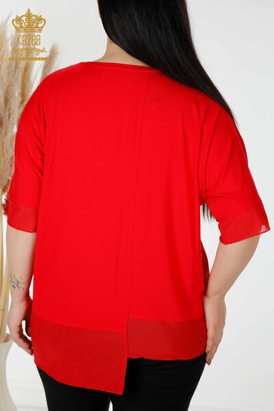 Bluză de damă cu ridicata cu flori de tigru roșu - 79029 | KAZEE - Thumbnail