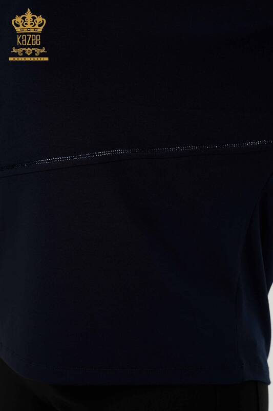 Bluză de damă cu ridicata cu detaliu din tul bleumarin - 79051 | KAZEE