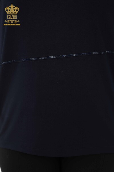 Bluză de damă cu ridicata cu detaliu din tul bleumarin - 79065 | KAZEE - Thumbnail