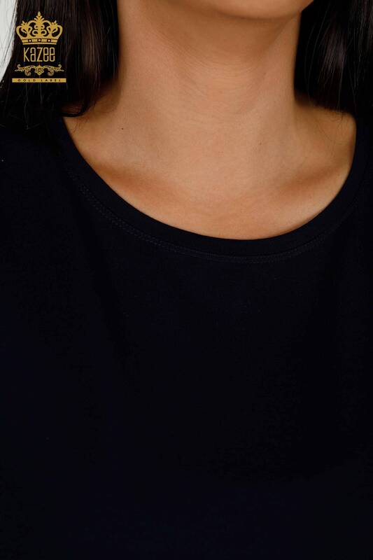Bluză de damă cu ridicata cu detaliu din tul bleumarin - 79390 | KAZEE