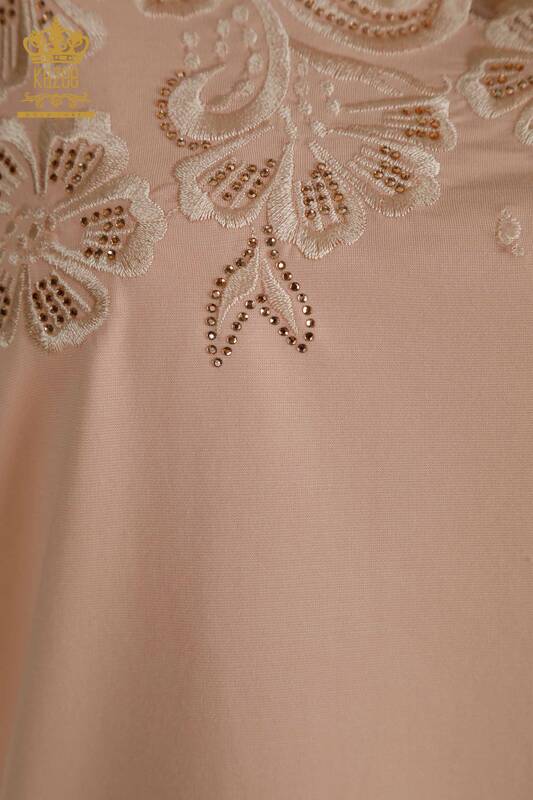 Bluză de damă cu ridicata - Tulle Detaliat - Pudra - 79500 | KAZEE