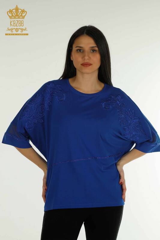 Bluză de damă cu ridicata din tul cu detalii Saks - 79051 | KAZEE