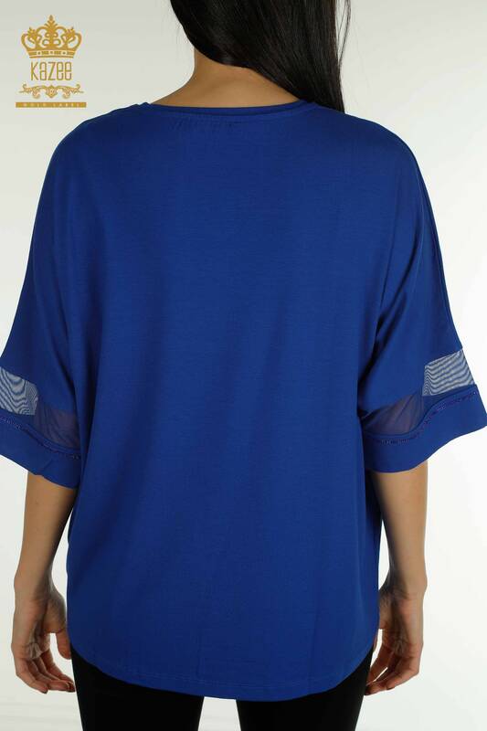 Bluză de damă cu ridicata din tul cu detalii Saks - 79051 | KAZEE