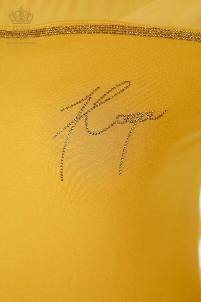 Bluză de damă cu ridicata din tul detaliat șofran - 78996 | KAZEE - Thumbnail