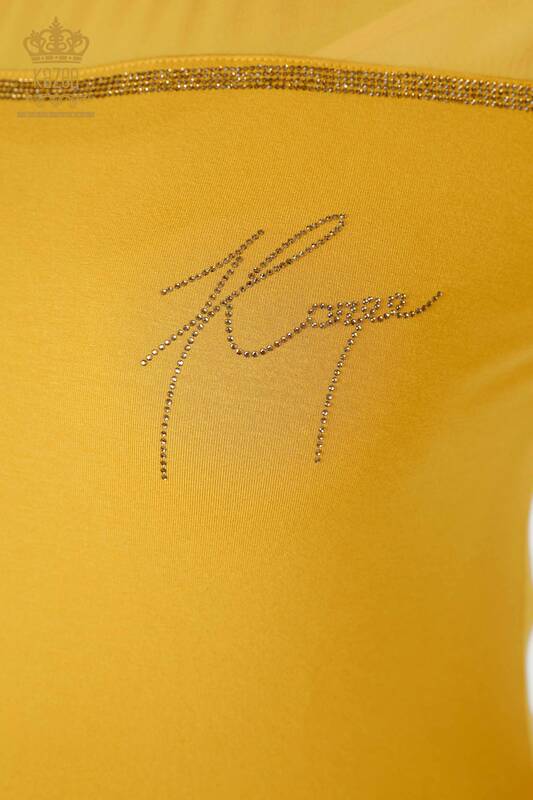 Bluză de damă cu ridicata din tul detaliat șofran - 78996 | KAZEE