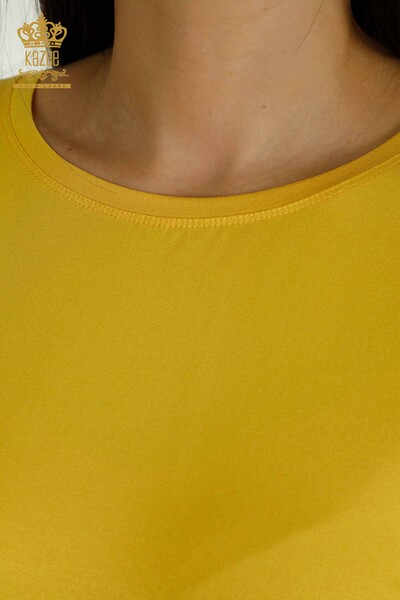 Bluză de damă cu ridicata din tul detaliat șofran - 79390 | KAZEE - Thumbnail