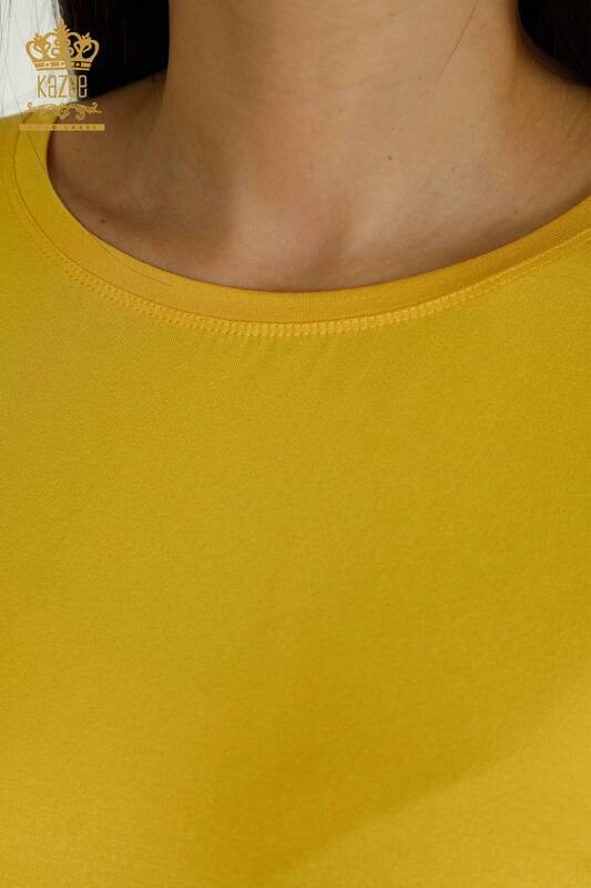Bluză de damă cu ridicata din tul detaliat șofran - 79390 | KAZEE