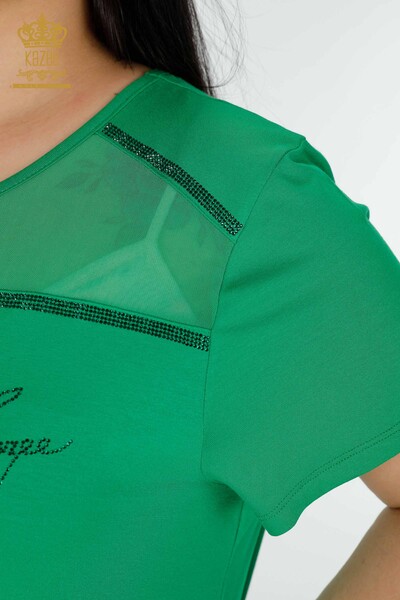 Bluză de damă cu ridicata cu detaliu din tul verde - 78996 | KAZEE - Thumbnail