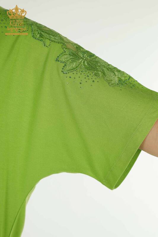 Bluză de damă cu ridicata cu detaliu din tul verde - 79390 | KAZEE
