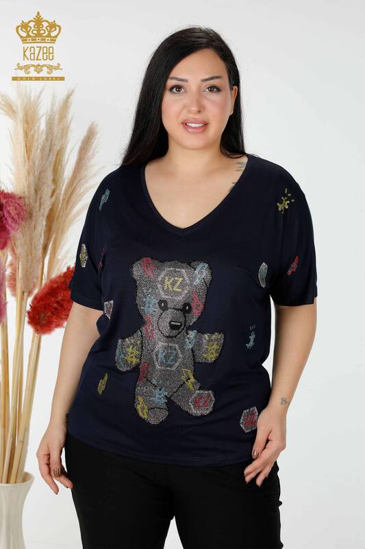 Bluză de damă cu ridicata cu model urs negru - 77666 | KAZEE