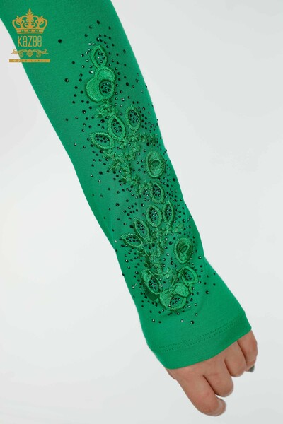 Bluză de damă cu ridicata cu modele florale verde - 79010 | KAZEE - Thumbnail