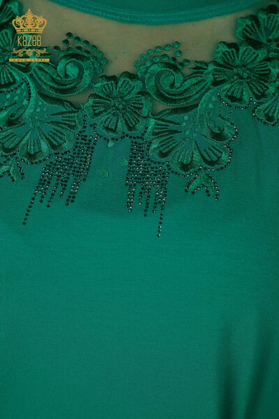 Bluză de damă cu ridicata cu modele florale verde - 79081 | KAZEE - Thumbnail