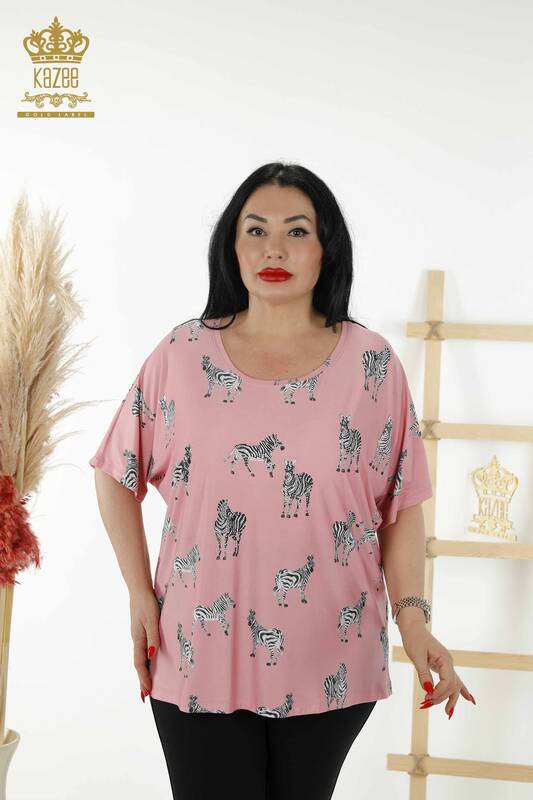 Bluză de damă cu ridicata cu model zebră roz - 77690 | KAZEE
