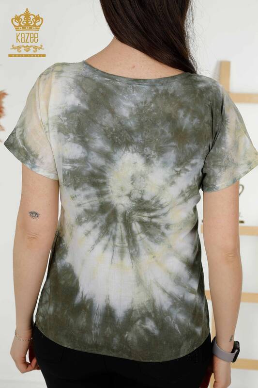 Bluză de damă cu ridicata cu model brodat cu piatră colorată - 79169 | KAZEE