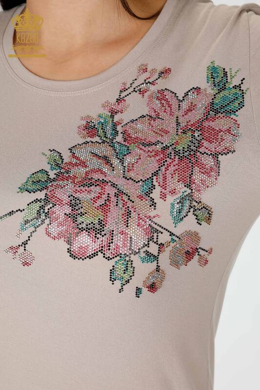 Bluza de dama cu ridicata din nurca brodata cu piatra colorata - 79015 | KAZEE