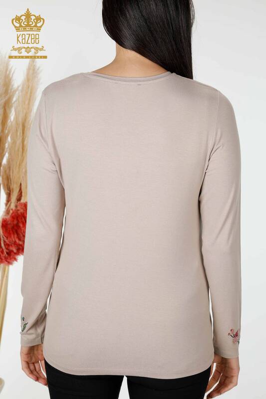 Bluza de dama cu ridicata din nurca brodata cu piatra colorata - 79015 | KAZEE