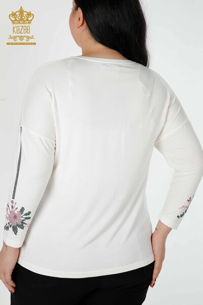 Bluza de dama cu ridicata cu piatra colorata brodata Ecru - 77942 | KAZEE - Thumbnail
