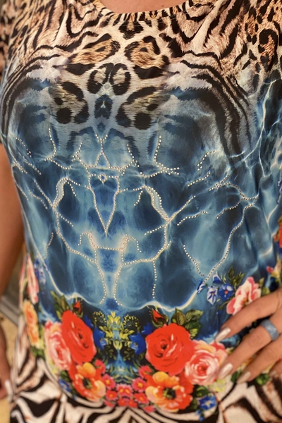 Bluză de damă cu ridicata, colorată leopard, cu modele florale - 76691 | Kazee - Thumbnail