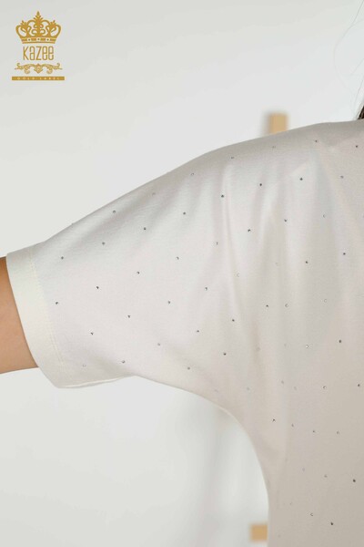 Bluză de damă cu ridicata cu piatră de cristal brodat Ecru - 79389 | KAZEE - Thumbnail