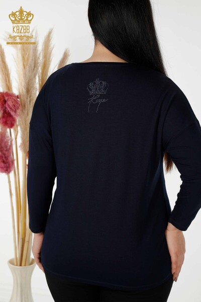 Bluză de damă cu ridicata cu piatră de cristal brodat Bleumarin - 77935 | KAZEE - Thumbnail