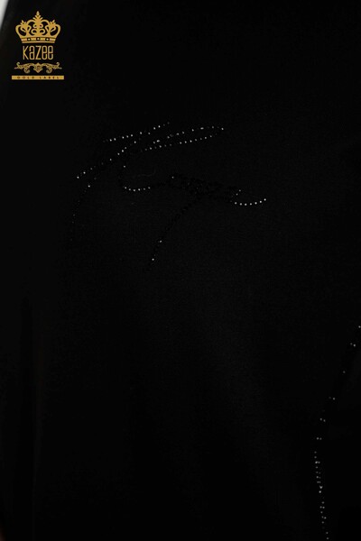 Bluză de damă cu ridicata cu piatră de cristal brodat negru - 79232 | KAZEE - Thumbnail