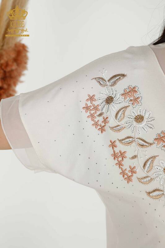 Bluză de damă cu ridicata cu modele florale Ecru - 79137 | KAZEE