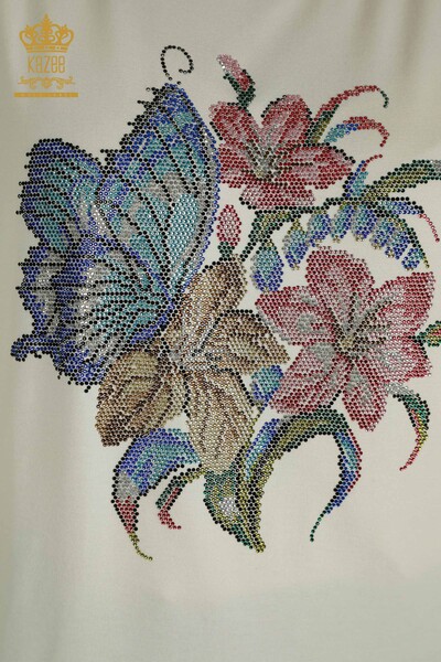 Bluză de damă cu ridicata cu modele florale Ecru - 79352 | KAZEE - Thumbnail