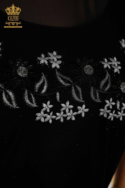 Bluză de damă cu ridicata cu model floral negru - 79137 | KAZEE - Thumbnail