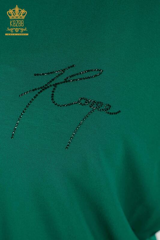 Bluză de damă cu ridicata cu detaliu pe umeri Verde - 79108 | KAZEE