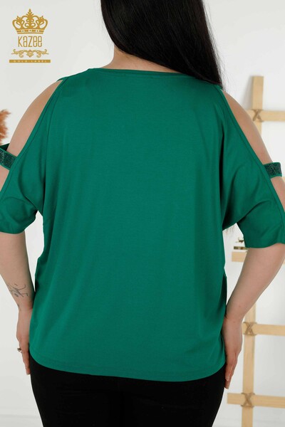Bluză de damă cu ridicata cu detaliu pe umeri Verde - 79108 | KAZEE - Thumbnail