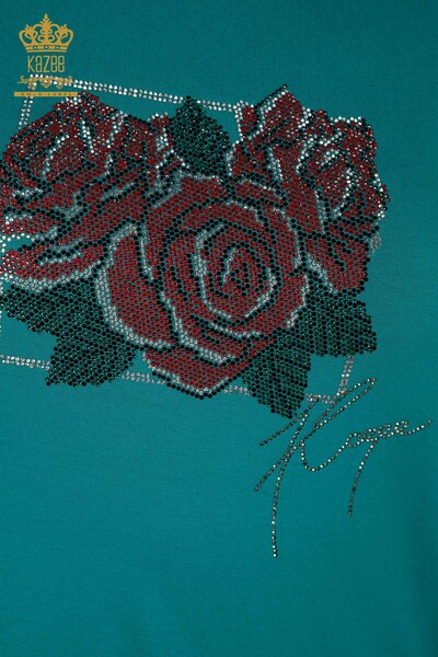 Bluză de damă cu ridicata verde cu model trandafir - 78951 | KAZEE - Thumbnail