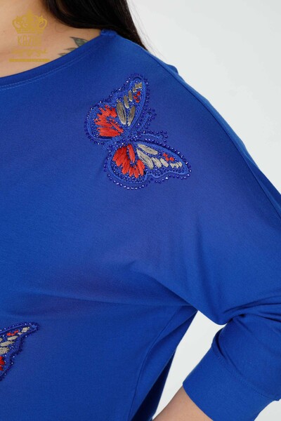 Bluză cu ridicata pentru damă, cu modele de fluturi colorați - 77901 | KAZEE - Thumbnail