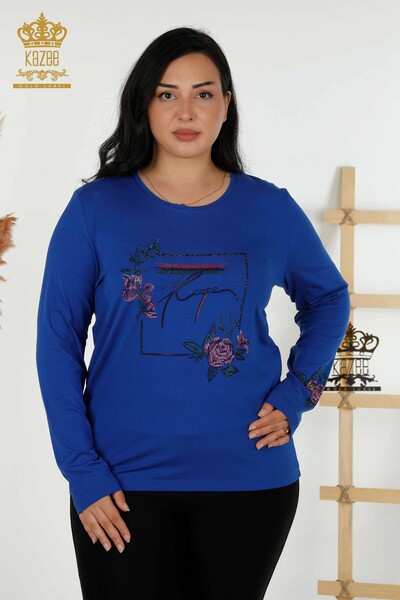 Bluză de damă cu ridicata Saks cu modele de flori - 79042 | KAZEE - Thumbnail