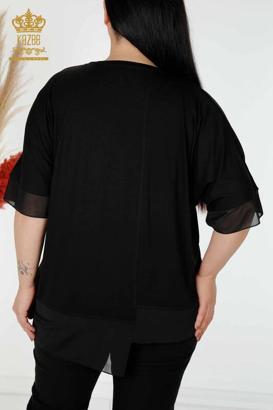 Bluză de damă cu ridicata cu model de flori de tigru negru - 79029 | KAZEE
