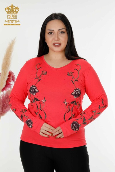 Bluză de damă cu ridicata cu model trandafir Floare de rodie - 79044 | KAZEE - Thumbnail