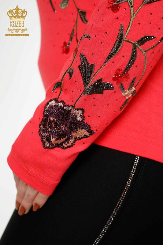 Bluză de damă cu ridicata cu model trandafir Floare de rodie - 79044 | KAZEE