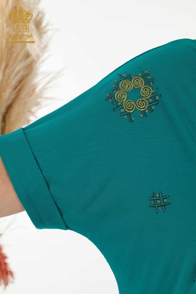 Bluză de damă cu ridicata cu modele florale verde - 78879 | KAZEE - Thumbnail