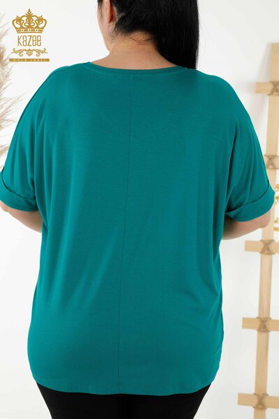 Bluză de damă cu ridicata cu modele florale verde - 78879 | KAZEE - Thumbnail