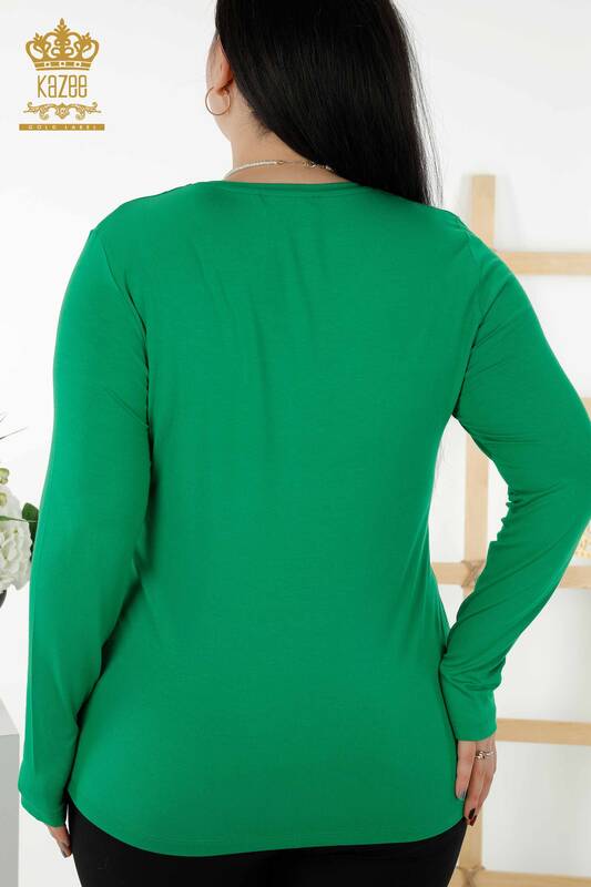Bluză de damă cu ridicata cu modele florale verde - 79045 | KAZEE